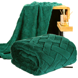 Plaid - donkergroen, emerald fleece, heerlijke zacht maat 170x210cm