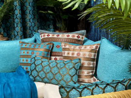 Esperanza Deseo ® vloer/lounge kussen - Aztec, turquoise en ivoor ± 70x70cm