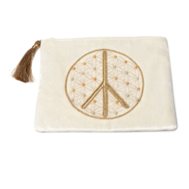 Etui fluweel gebroken wit met Bloem des Levens en peace teken
