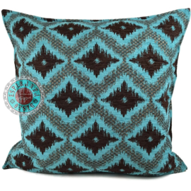 Esperanza Deseo ® vloer/lounge kussen - Turquoise met bruin ± 70x70cm