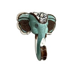 Turquoise - houten olifanten hoofd - 40cm