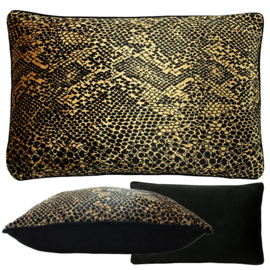 Kussenhoes mix velvet en Jacquard - Python print - zwart goud - 40x60cm