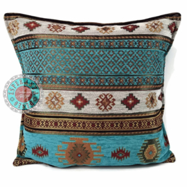 Esperanza Deseo ® kussen - Aztec, turquoise en ivoor ± 45x45cm