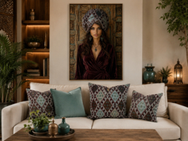 Wall-Art - Canvasdoek "Bohemian girl kelim turban" kies de gewenste maat in het pop-up menu - prijs vanaf: