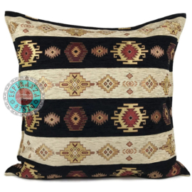 Esperanza Deseo ® vloer/lounge kussen - Aztec stripes - Zwart met creme ± 70x70cm