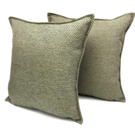 Esperanza Deseo ® kussen - Linnen meubelstof met grote lus - Taupe met olijfgroen ± 45x45cm