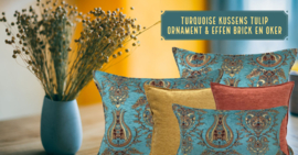 Esperanza Deseo ® kussen - Tulip ornament turquoise ± 45x45cm