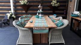 Esperanza Deseo ® tafelloper - Aztec turquoise en ivoor ± 45x300cm