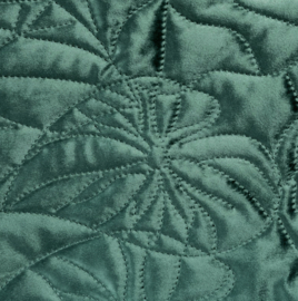 Bedsprei - eucalyptus, jade groen fluweel met blad motief 280x260cm