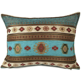 Esperanza Deseo ® kussen - Aztec, turquoise en crème ± 50x70cm