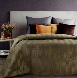 Bedsprei - visgraat motief - taupe (donker) bruin - fluweel 230x260cm incl. 2 kussenhoezen 45x45cm