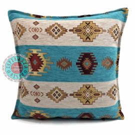 Esperanza Deseo ® kussen - Aztec stripes - turquoise en ivoor ± 45x45cm (stofcode CW)