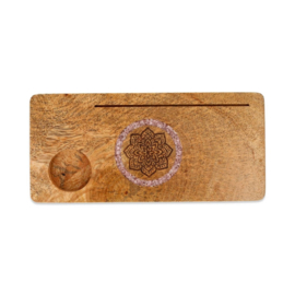 Mango houten - kaart-fotohouder - Mandala - rozenkwarts steentjes