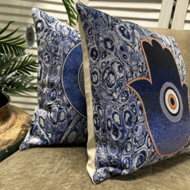 Set van twee kussenhoezen - Gobelin Grieks design Hamsa en Evil-eye - 45x45cm