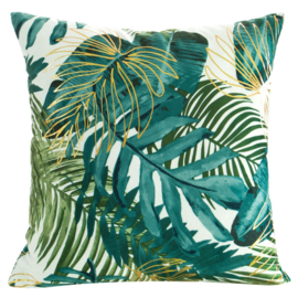 Set van 2 velvet kussens met botanische print (wit, groen, goud) 40x40cm