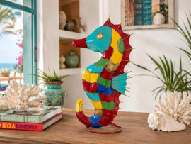 Zeepaard - metaal - petrol, geel, rood  - waxinelichtje 50cm hoog