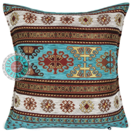 Esperanza Deseo ® kussen - Peru - turquoise en ivoor  ± 45x45cm