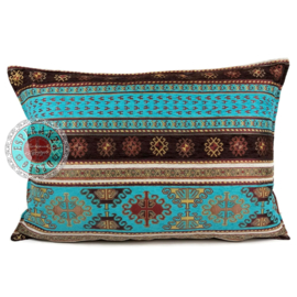 Esperanza Deseo ® kussen - Peru - turquoise en bruin ± 50x70cm