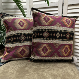 Set van twee kussenhoezen - kelim patronen - Crème, zwart, paars- 45x45cm