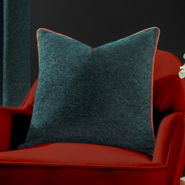 Kussenhoes Chenille met bies - Emerald groen met oranje stiksels -50x50cm