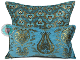 Esperanza Deseo ® vloer/lounge kussen - Pansy flowers, turquoise ± 70x70cm