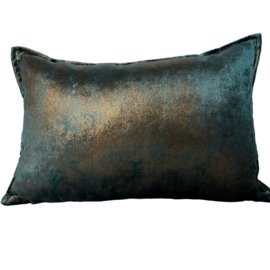 Esperanza Deseo ® kussen - Velvet multichrome - petrol blauw, metallic koper brons ± 30x45cm