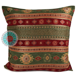 Legergroen en rood kussen -  Aztec ± 60x60cm