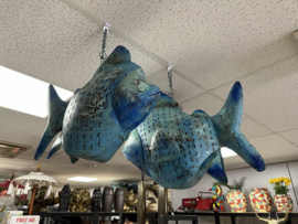 Metalen vis maat M 53cm hoog x 65cm lang in de kleur blauw en mint/turquoise