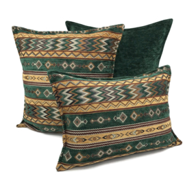 Esperanza Deseo ® kussen - Zigzag Ethnic - smaragd groen en camel ± 45x45cm