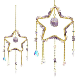 Suncatcher ster met amethist – goudkleurig – ca. 12 × 34 cm