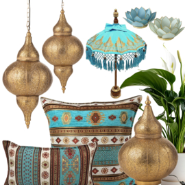 Goudkleurige staande lamp/lantaarn "Marrakesh" 40x59,5cm maat L (afhalen in winkel)