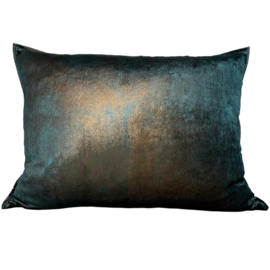 Esperanza Deseo ® kussen - Velvet multichrome - petrol blauw, metallic koper brons ± 50x70cm