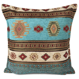 Esperanza Deseo ® kussen - Aztec, turquoise en crème ± 45x45cm