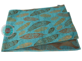 Esperanza Deseo ® tafelloper - Turquoise Boho feathers ±45x140cm