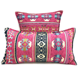 Esperanza Deseo ® kussen - Santa Fe, roze en donker blauw ± 45x45cm