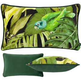 Kussenhoes met bies - jungle en papegaai - groen en geel tinten - 30x50cm