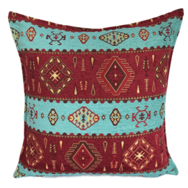 Esperanza Deseo ® kussen - Navajo, turquoise en rood ± 60x60cm