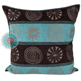 Esperanza Deseo ® vloer/lounge kussen - Cirkels - turquoise met bruin ± 70x70cm