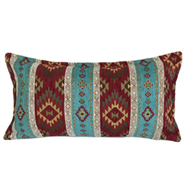 Esperanza Deseo ® kussen - Kelim, turquoise en rood ± 30x60cm