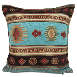 Esperanza Deseo ® kussen - Aztec - turquoise en bruin ± 45x45cm