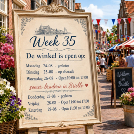 Openingstijden winkel week 35 - 2026  24/08 t/m 29/08