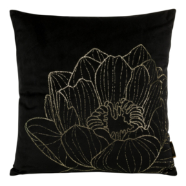 Zwart velvet kussenhoes met gouden bloemen print 45x45cm