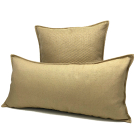 Esperanza Deseo ® kussen - Linnen meubelstof met grote lus - Taupe met okergeel ± 45x45cm