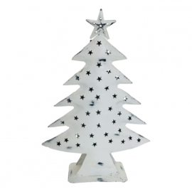 Metalen kerstboom met deurtje voor een (led)kaars/waxinelichtje - wit - gerecycled metaal - 40cm hoog