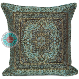 Esperanza Deseo ® kussen  - Mandala little Flowers turquoise en jade groen ± 45x45cm