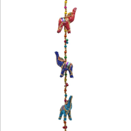 Decoratieve slinger met stoffen olifantjes - Kleurrijk - 80 cm