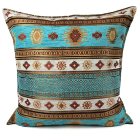 Esperanza Deseo ® vloer/lounge kussen - Aztec, turquoise en ivoor ± 70x70cm