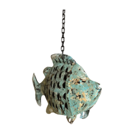 Metalen vis aan ketting - Turquoise groen / mint ± 28x8x18cm