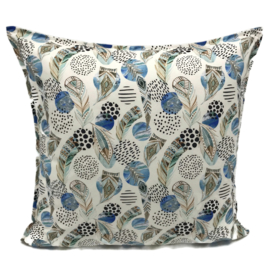 Ivoor kussen - Boho print met mint, bruine en blauwe veren ± 60x60cm