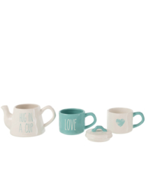 Koffie of thee set - porselein - wit en mint - set 2 mokken en kan - Hug in a cup